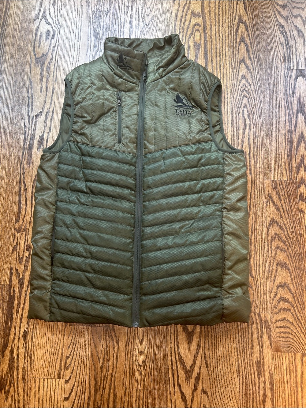 Delta Olive Green Quilted Puffer Vest with Chest Zip Pocket